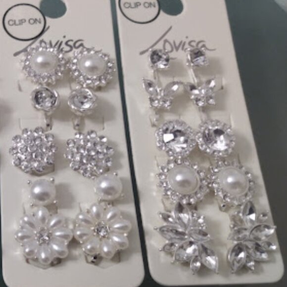 LOVISA 5pc LOT Flower/Round/Clear Crystal Pearl Clip On Earrings Set**NEW! - Picture 5 of 9